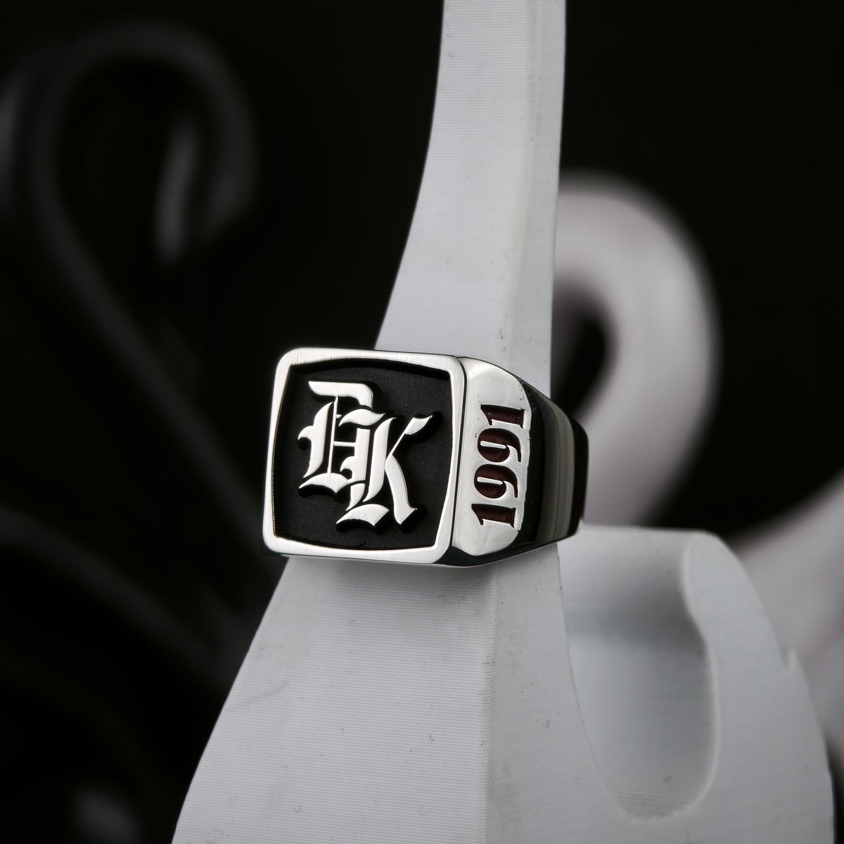 Custom Initial Signet Ring, Square Old English Monogram, Sterling Silver or Gold