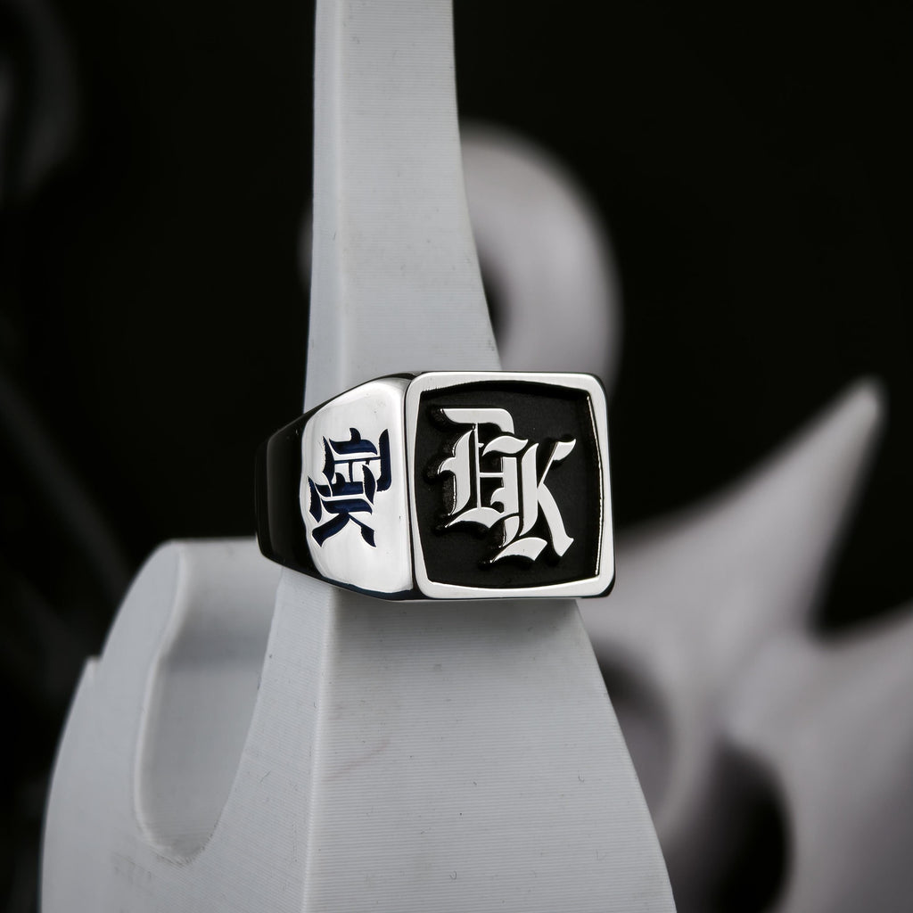 Custom Initial Signet Ring, Square Old English Monogram, Sterling Silver or Gold