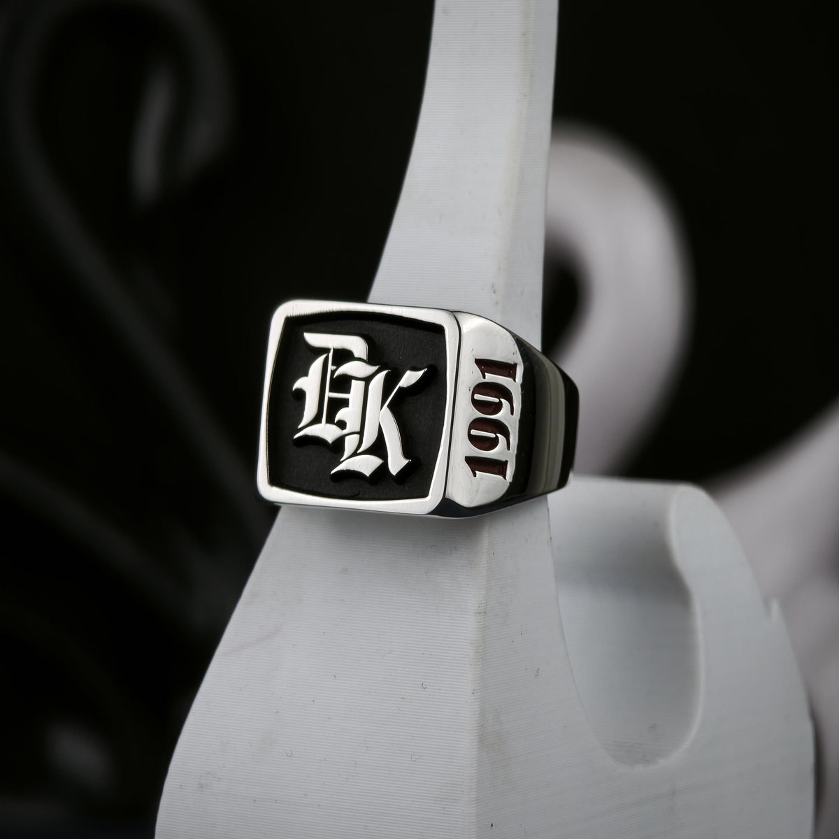 Custom Initial Signet Ring, Square Old English Monogram, Sterling Silver or Gold