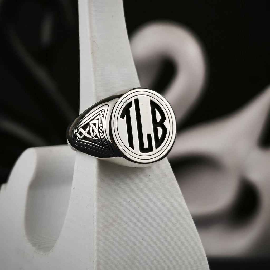 Men's Signet Ring with Custom Initials and Celtic Knot Design