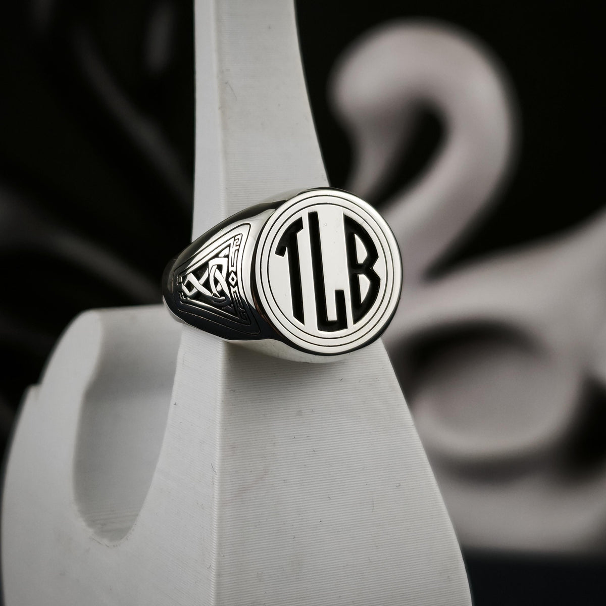 Men's Signet Ring with Custom Initials and Celtic Knot Design