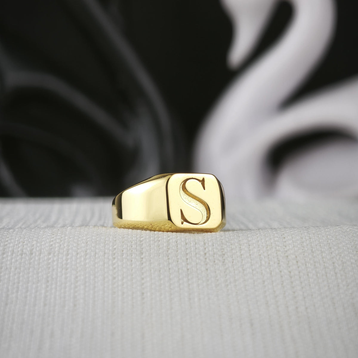 Square Initial Signet Ring, Personalized Single Letter in Sterling Silver or Gold