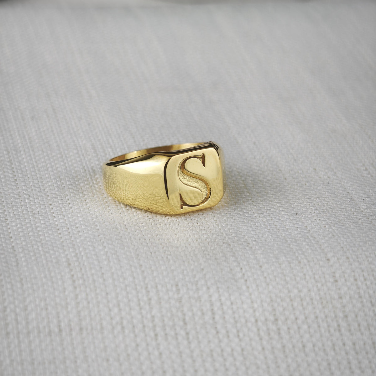 Square Initial Signet Ring, Personalized Single Letter in Sterling Silver or Gold