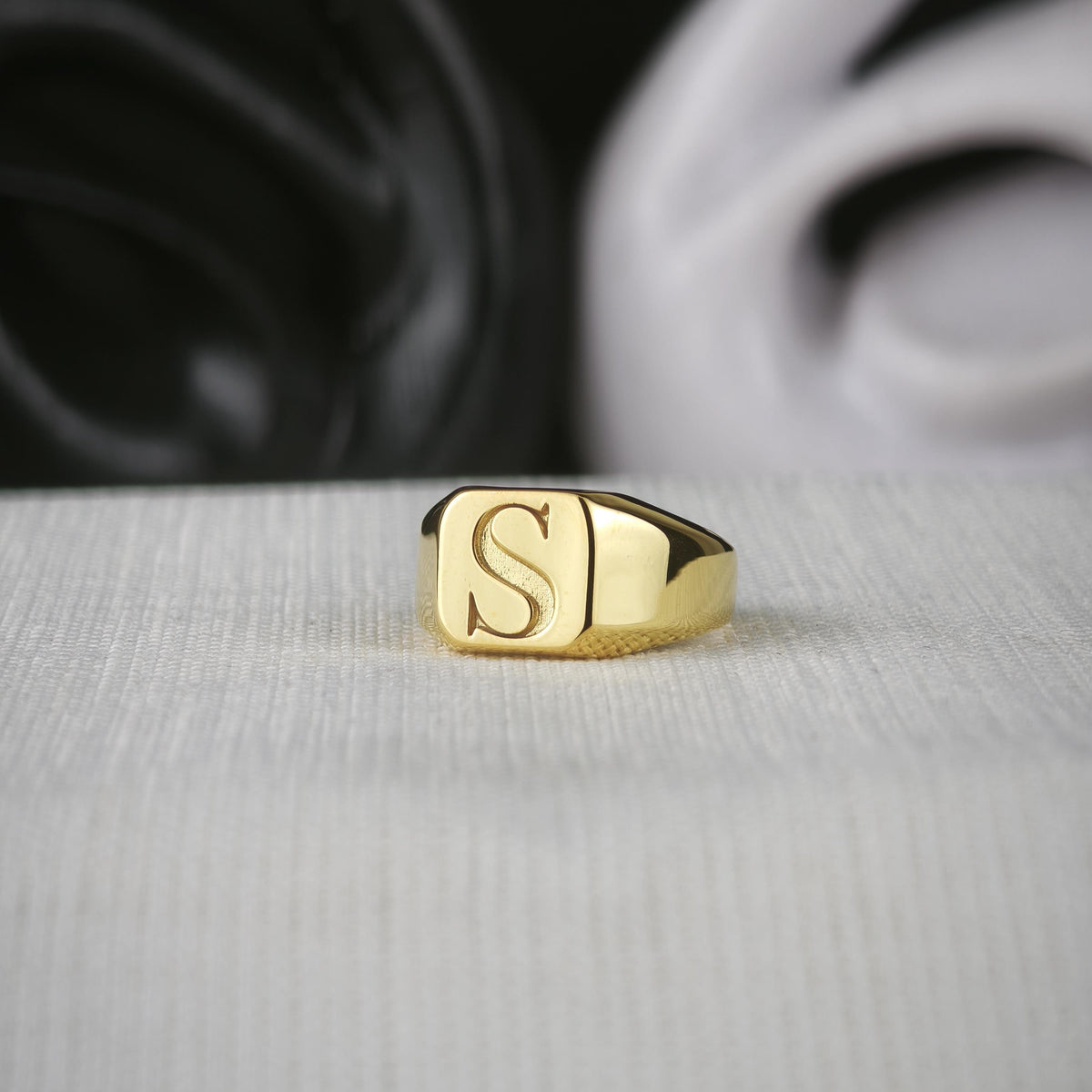 Square Initial Signet Ring, Personalized Single Letter in Sterling Silver or Gold