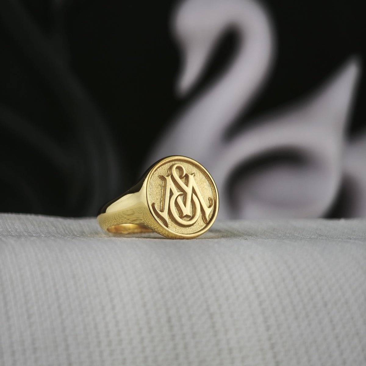Raised Monogram Signet Ring, Custom Two Initial Round Design in Sterling Silver or Gold