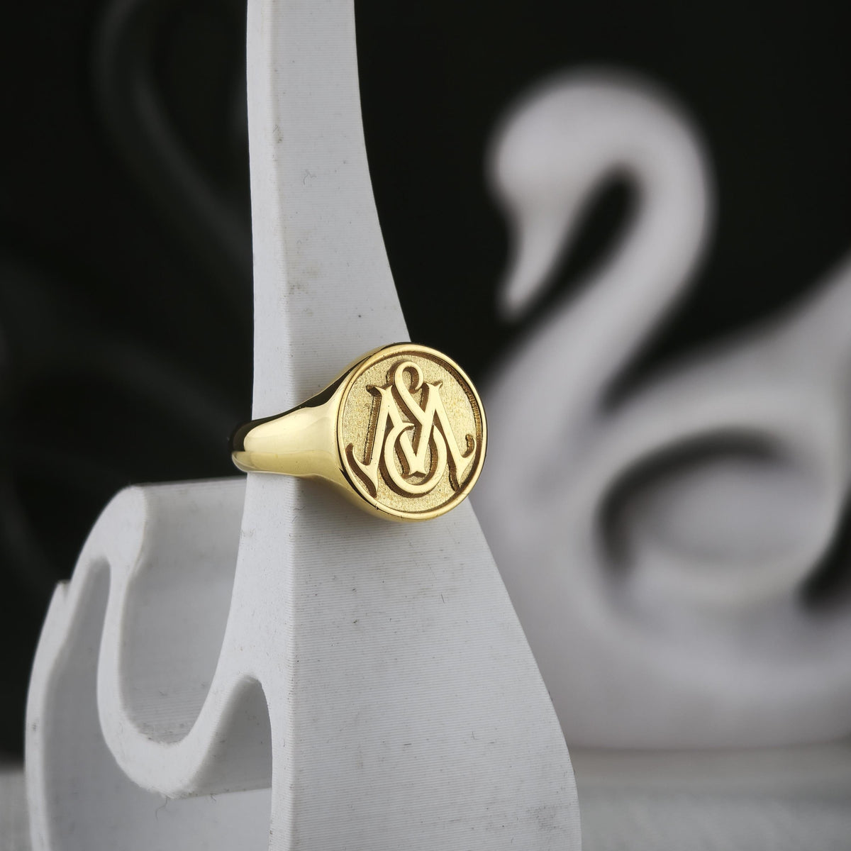 Raised Monogram Signet Ring, Custom Two Initial Round Design in Sterling Silver or Gold