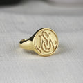 Raised Monogram Signet Ring, Custom Two Initial Round Design in Sterling Silver or Gold