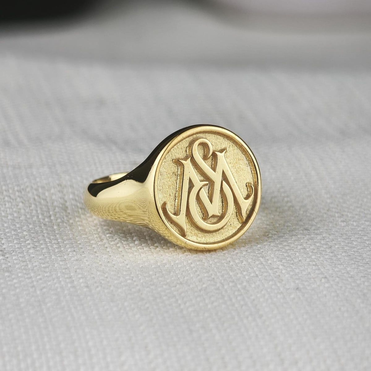 Raised Monogram Signet Ring, Custom Two Initial Round Design in Sterling Silver or Gold