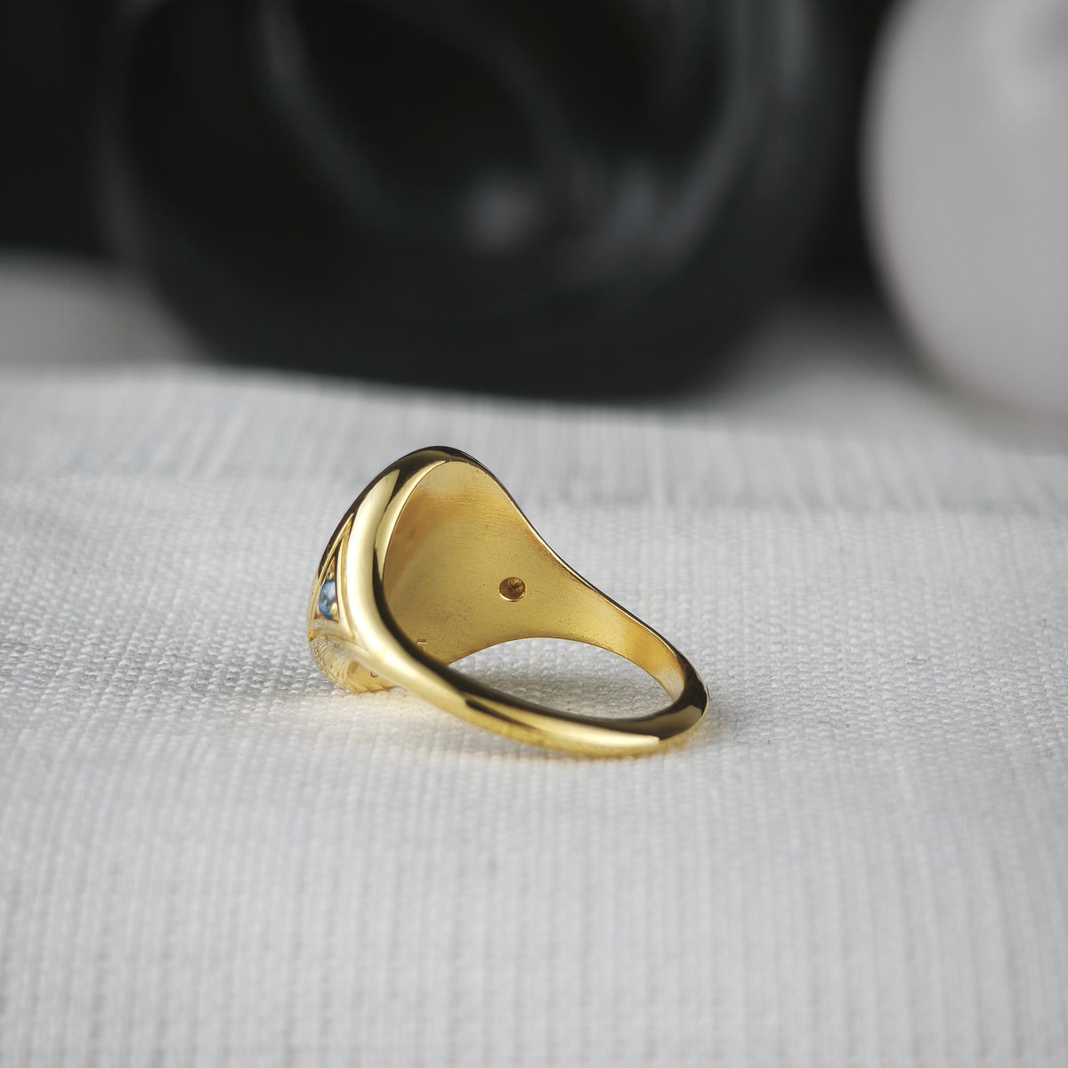 Custom University Signet Ring, Gold Plated Graduation Ring with Blue Accents
