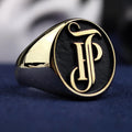 Custom Monogram Signet Ring for Men, Oval Black Enamel, Sterling Silver or Gold