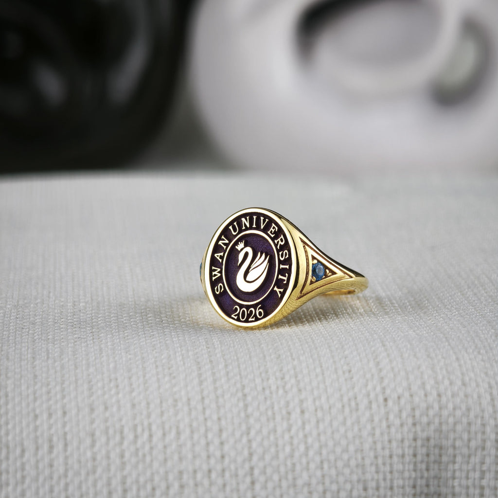 College Class Ring for Women, Custom University Graduation Ring with School Logo