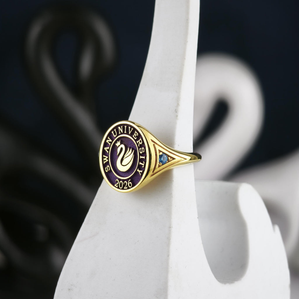 College Class Ring for Women, Custom University Graduation Ring with School Logo