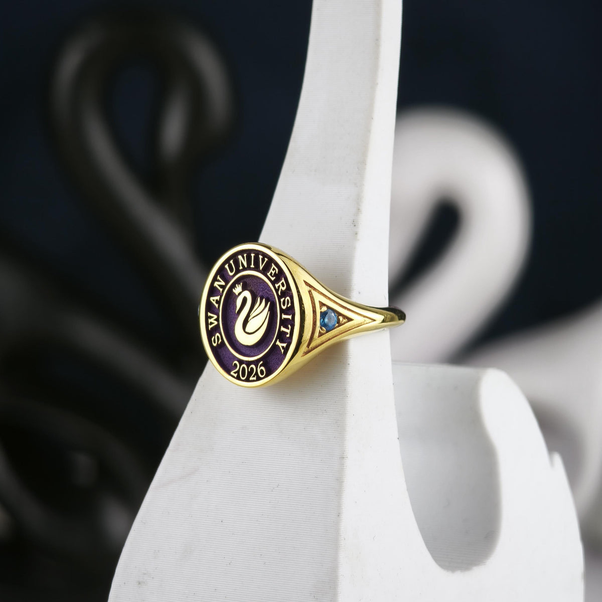 College Class Ring for Women, Custom University Graduation Ring with School Logo