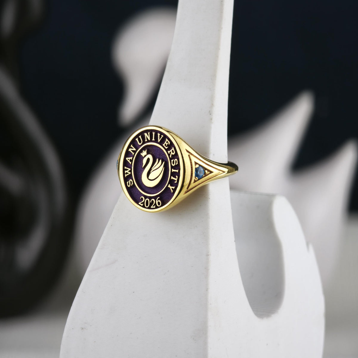 College Class Ring for Women, Custom University Graduation Ring with School Logo