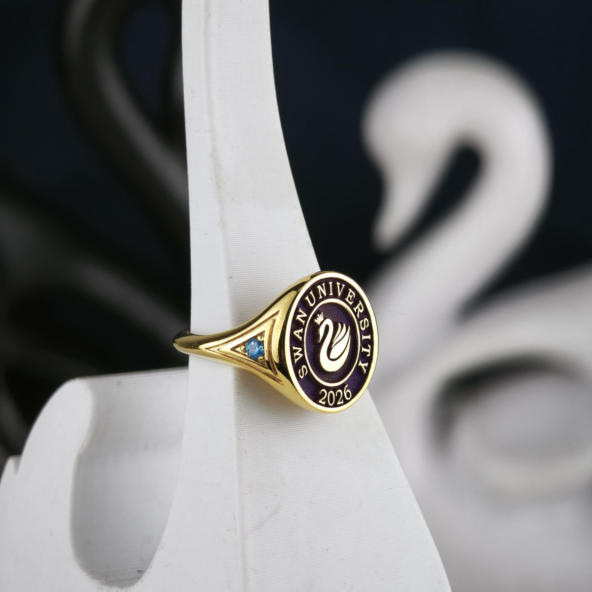 College Class Ring for Women, Custom University Graduation Ring with School Logo