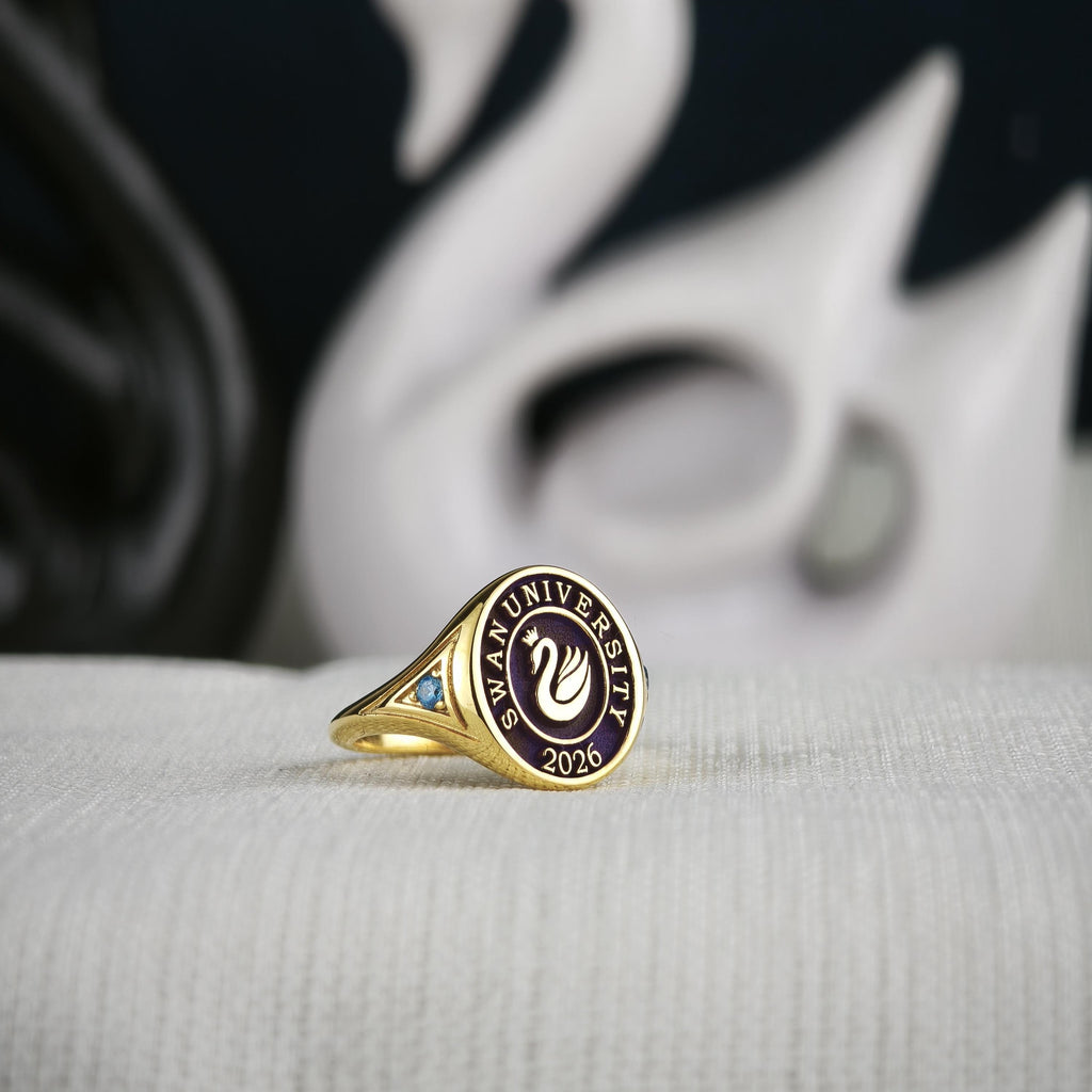 College Class Ring for Women, Custom University Graduation Ring with School Logo