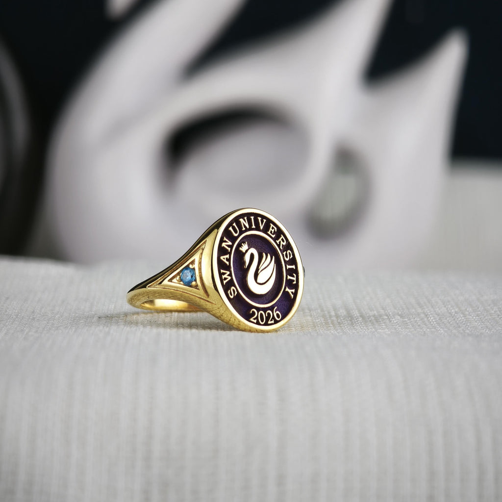 College Class Ring for Women, Custom University Graduation Ring with School Logo