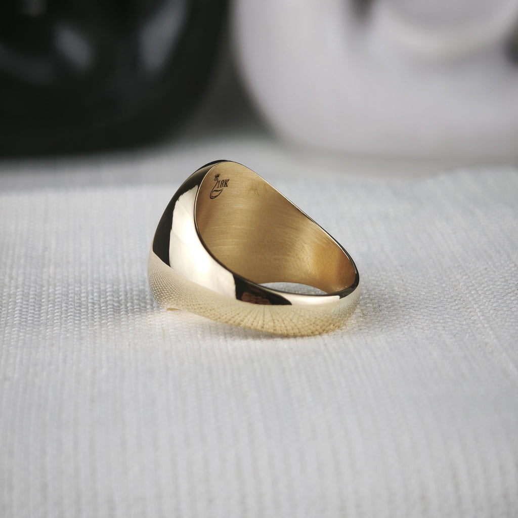 18K Gold Initial Signet Ring, Black Face Custom Monogram