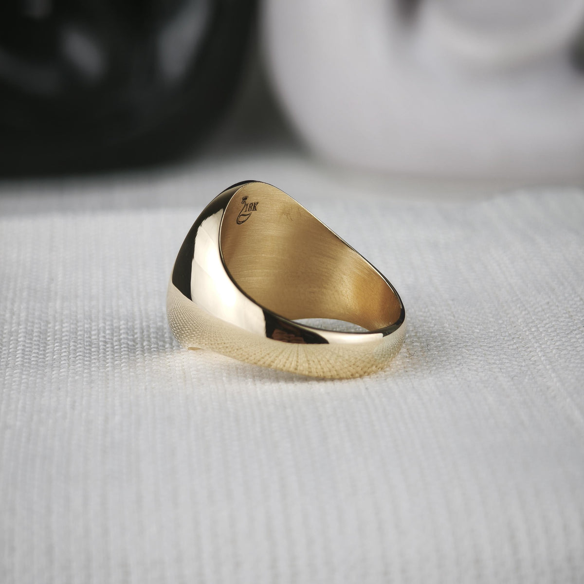 18K Gold Initial Signet Ring, Black Face Custom Monogram