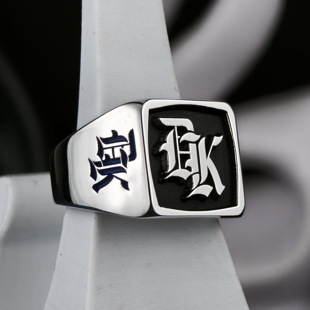Custom Initial Signet Ring, Square Old English Monogram, Sterling Silver or Gold
