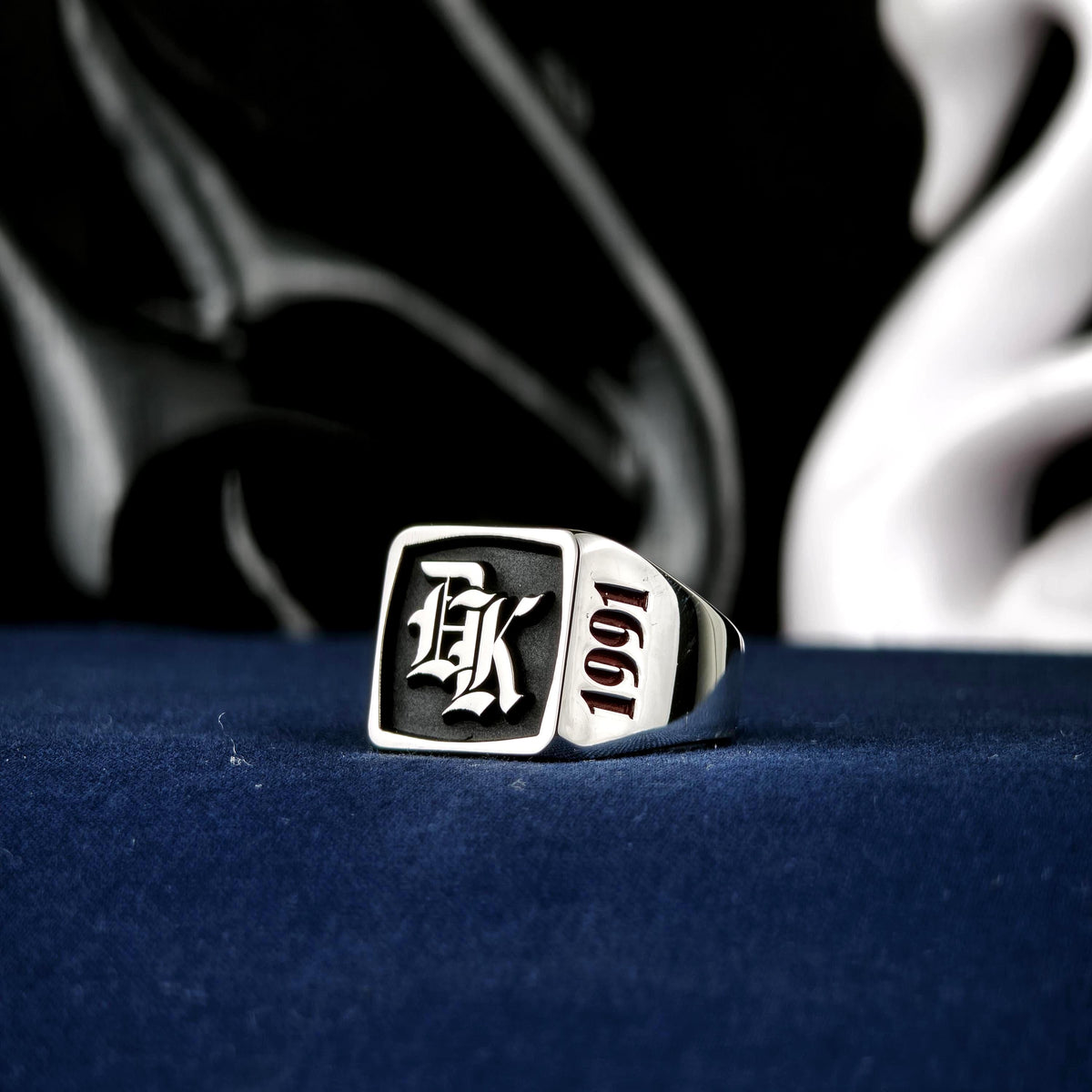 Custom Initial Signet Ring, Square Old English Monogram, Sterling Silver or Gold