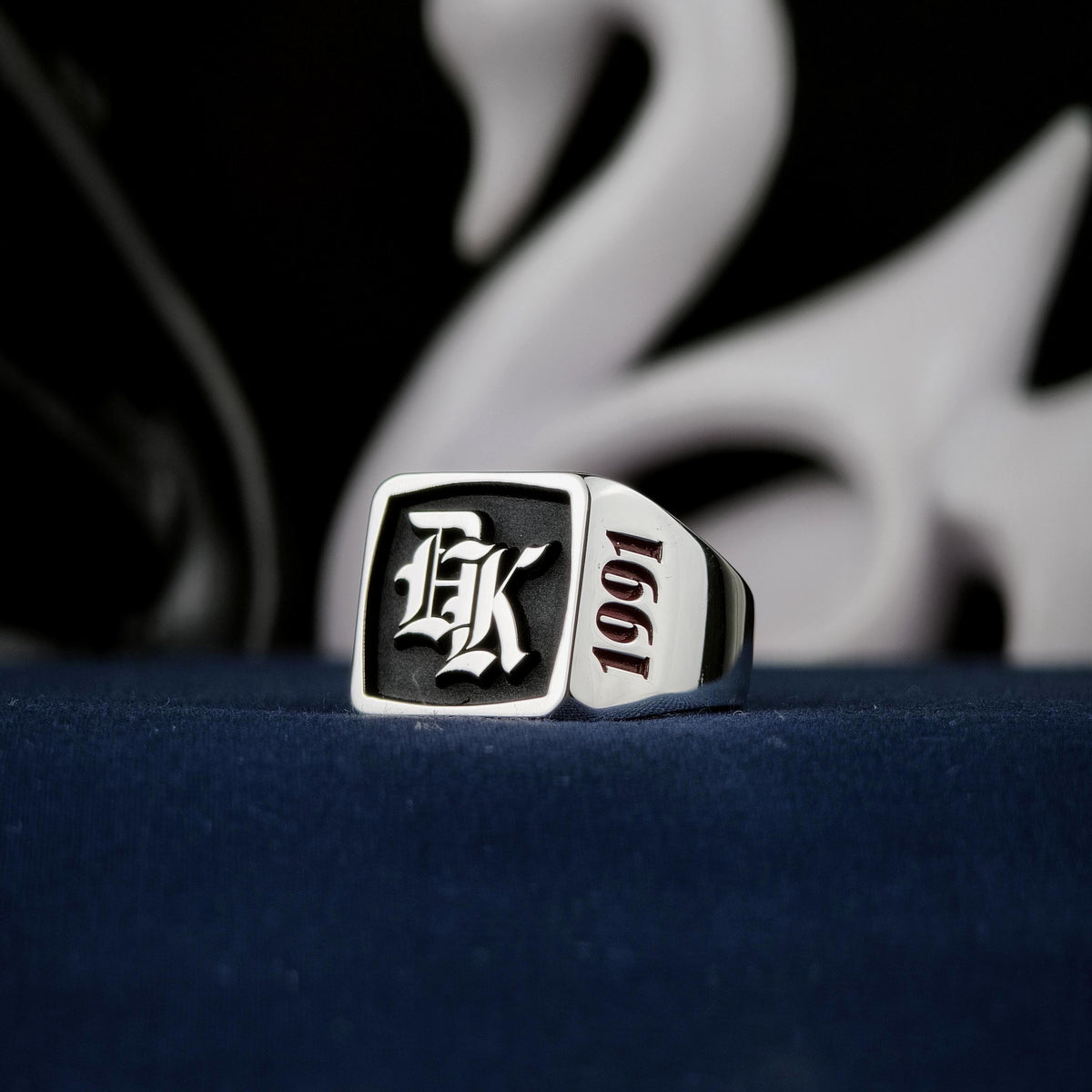 Custom Initial Signet Ring, Square Old English Monogram, Sterling Silver or Gold