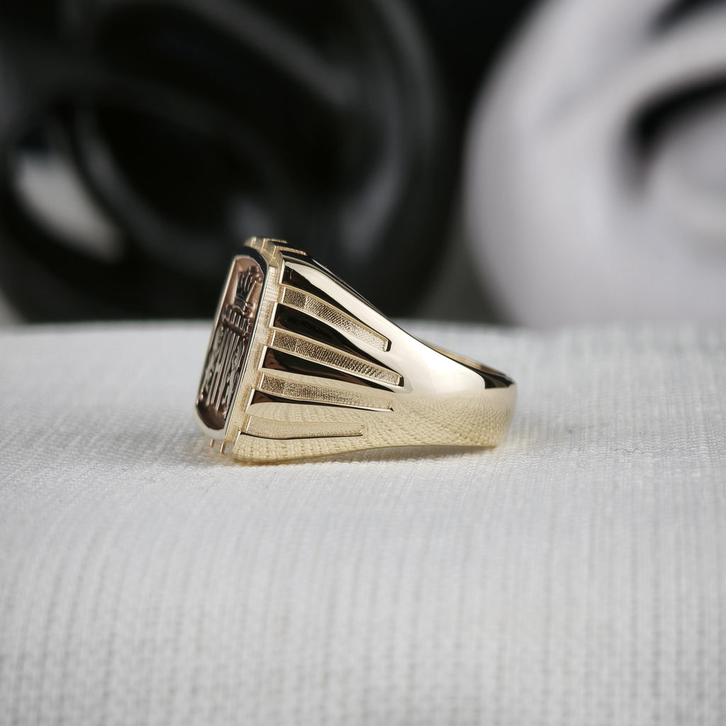 Custom Family Crest Signet Ring, Square Coat of Arms in Sterling Silver or Gold