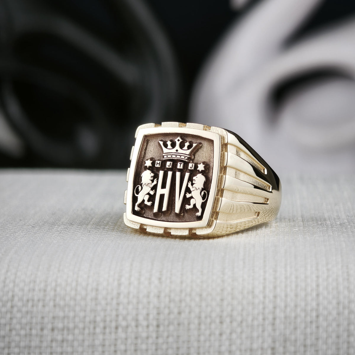Custom Family Crest Signet Ring, Square Coat of Arms in Sterling Silver or Gold