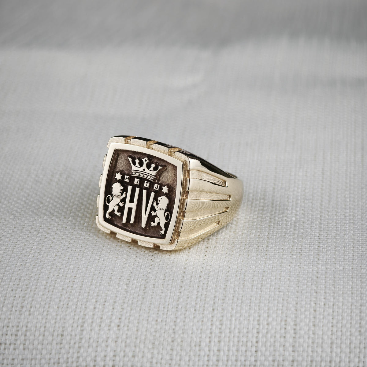 Custom Family Crest Signet Ring, Square Coat of Arms in Sterling Silver or Gold