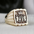 Custom Family Crest Signet Ring, Square Coat of Arms in Sterling Silver or Gold