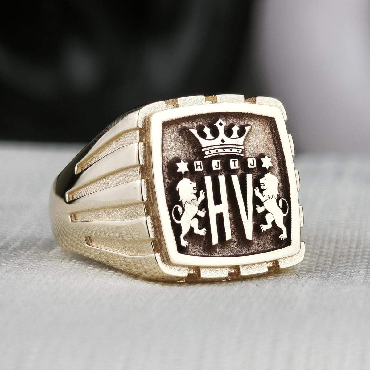 Custom Family Crest Signet Ring, Square Coat of Arms in Sterling Silver or Gold