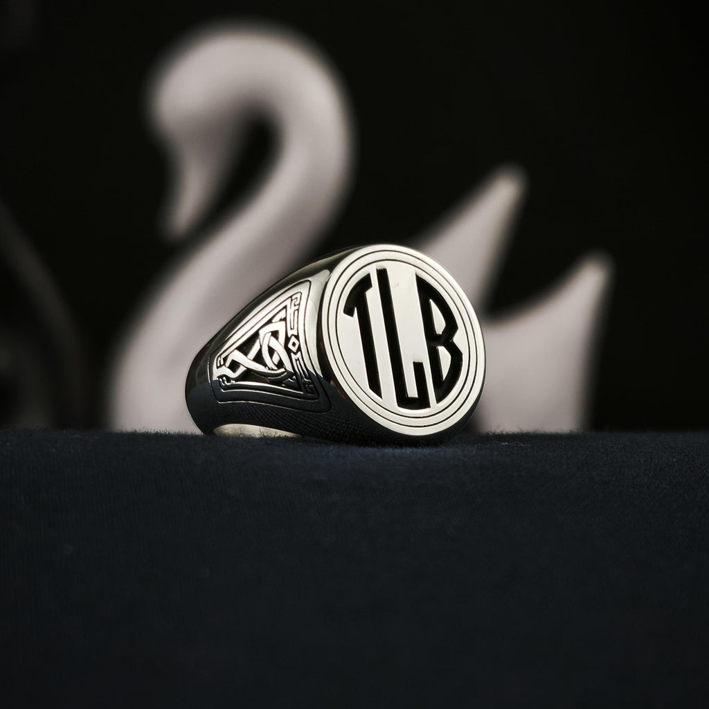 Men's Signet Ring with Custom Initials and Celtic Knot Design