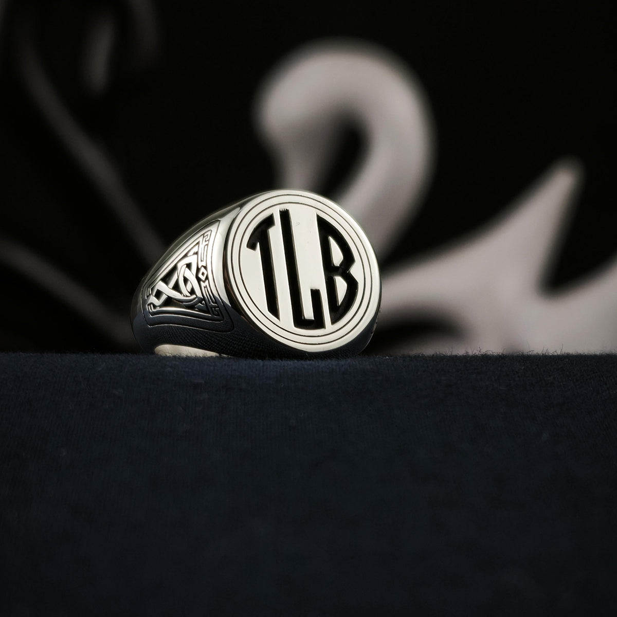 Men's Signet Ring with Custom Initials and Celtic Knot Design