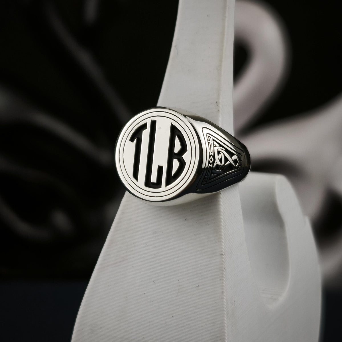 Men's Signet Ring with Custom Initials and Celtic Knot Design