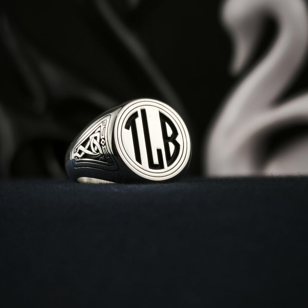 Men's Signet Ring with Custom Initials and Celtic Knot Design