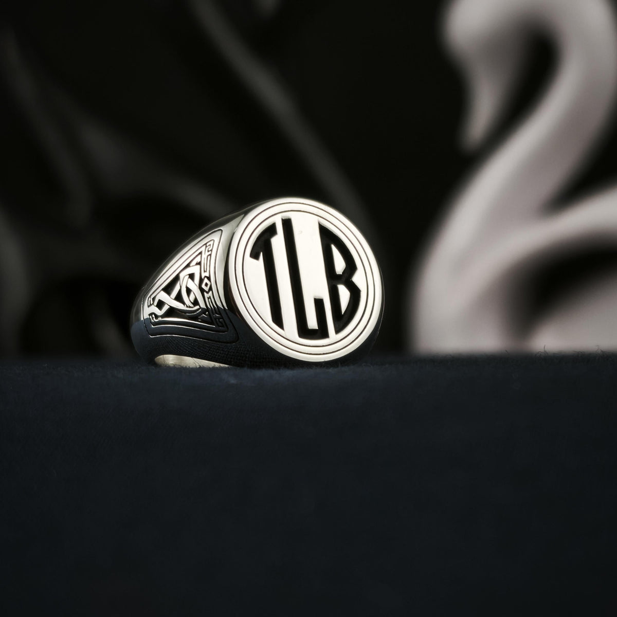 Men's Signet Ring with Custom Initials and Celtic Knot Design