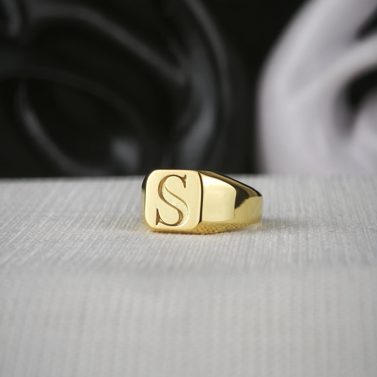 Square Initial Signet Ring, Personalized Single Letter in Sterling Silver or Gold