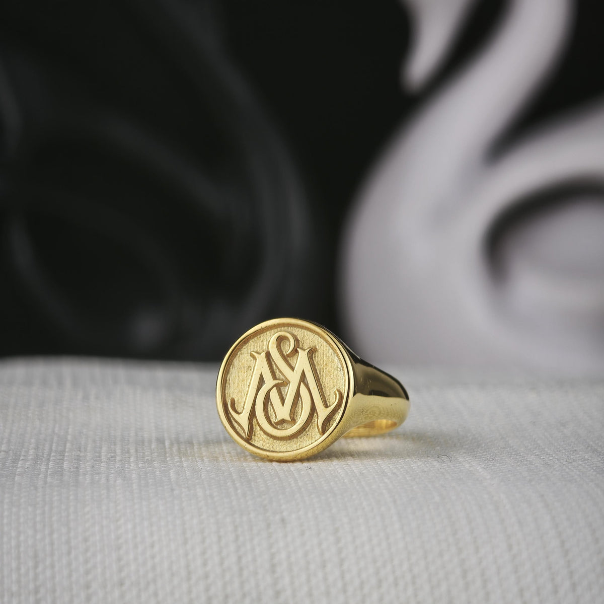 Raised Monogram Signet Ring, Custom Two Initial Round Design in Sterling Silver or Gold