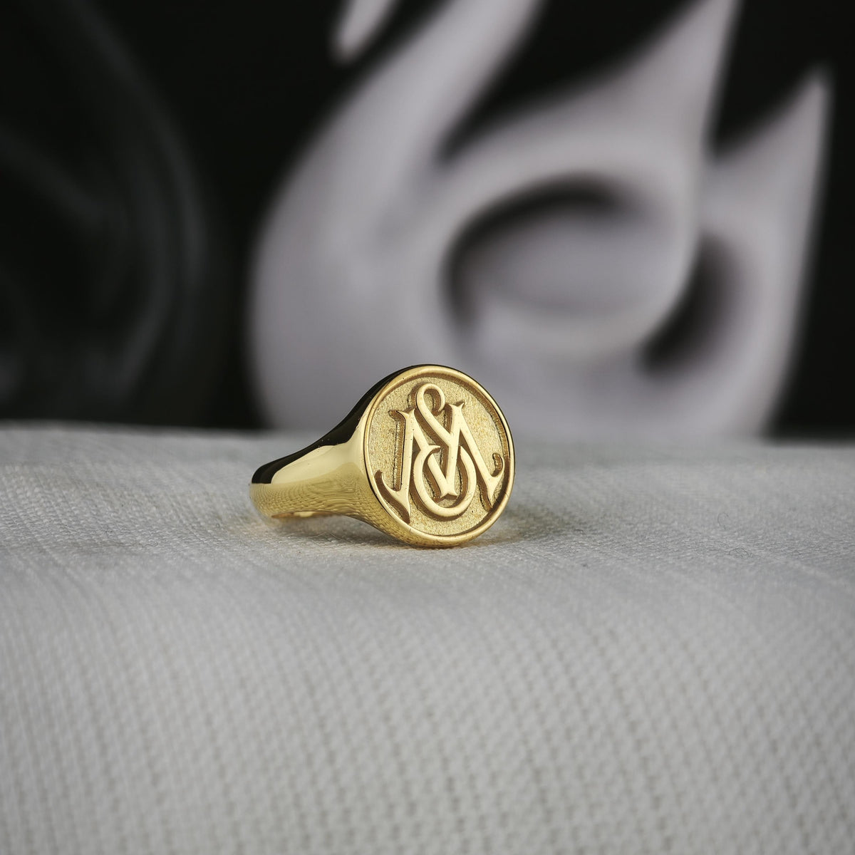 Raised Monogram Signet Ring, Custom Two Initial Round Design in Sterling Silver or Gold