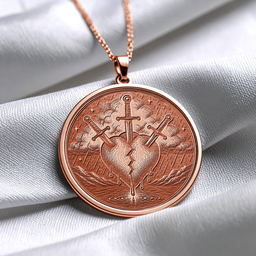 Three of Swords Tarot Pendant Necklace – Healing, Resilience & Emotional Growth