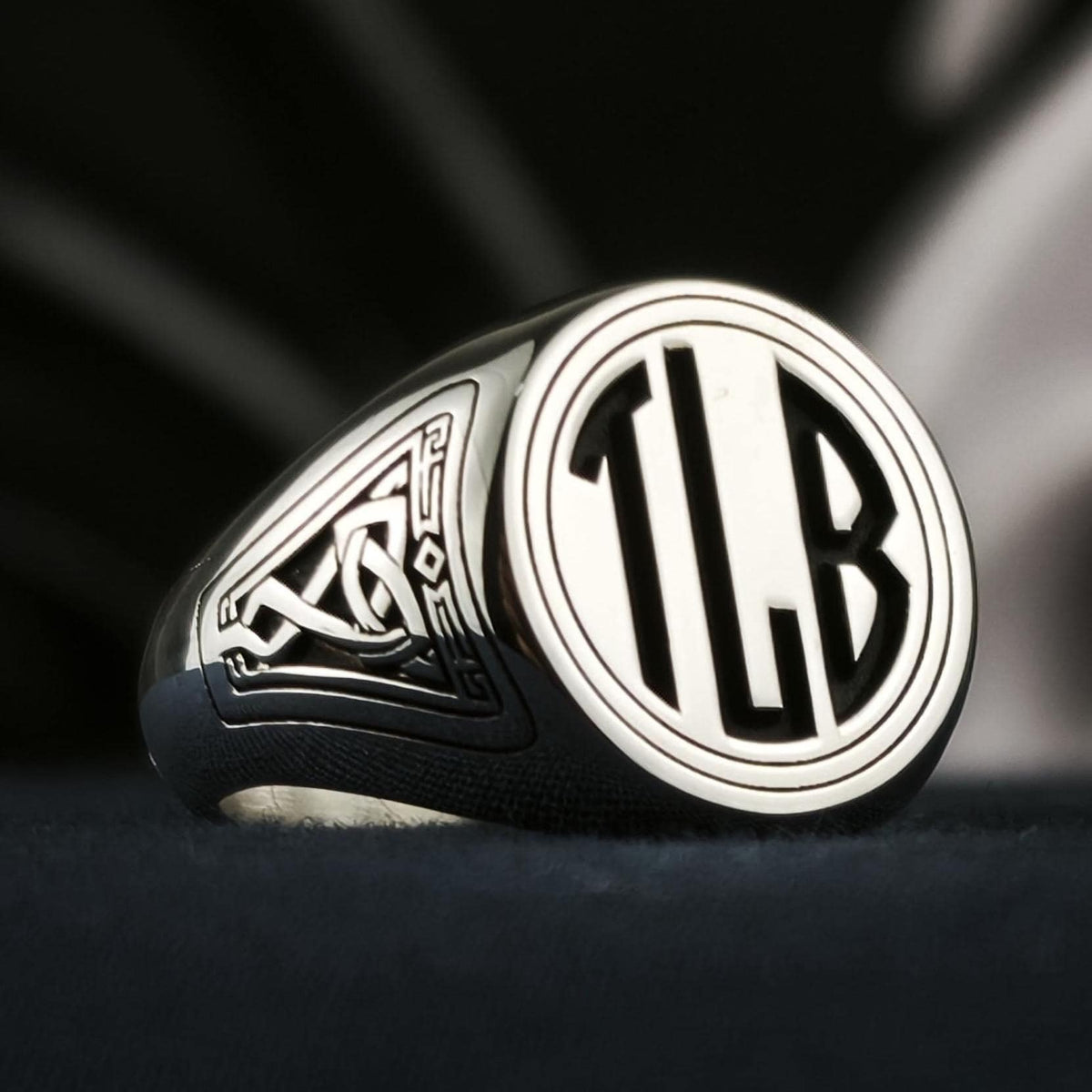 Men's Signet Ring with Custom Initials and Celtic Knot Design