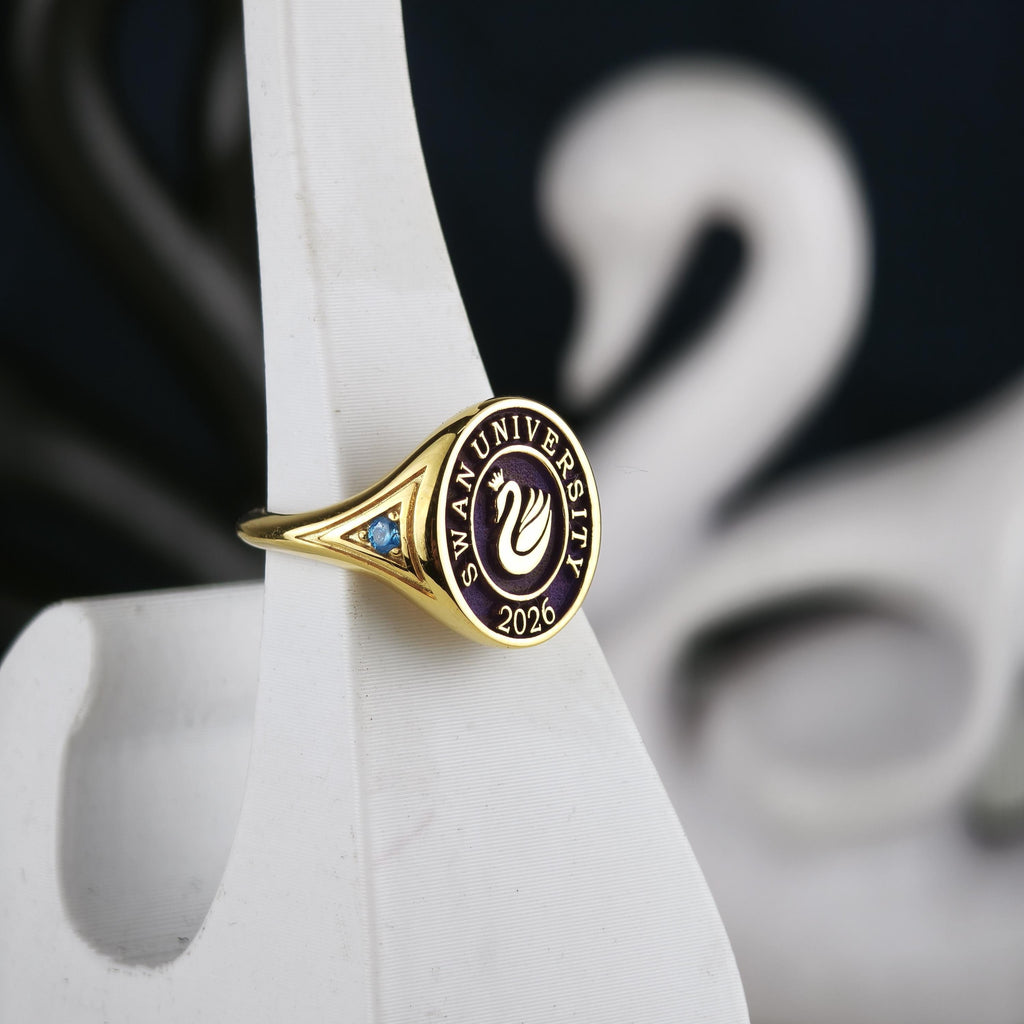 College Class Ring for Women, Custom University Graduation Ring with School Logo