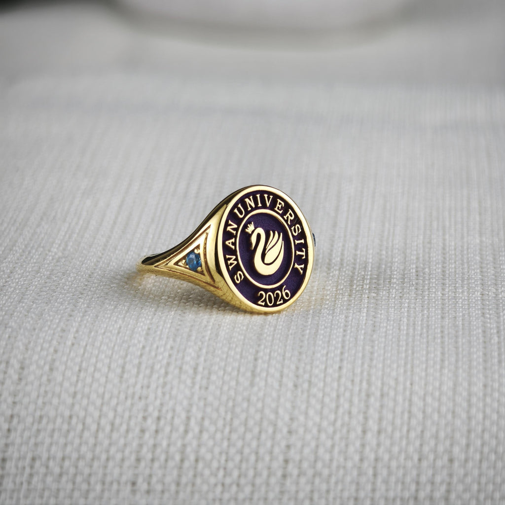 College Class Ring for Women, Custom University Graduation Ring with School Logo