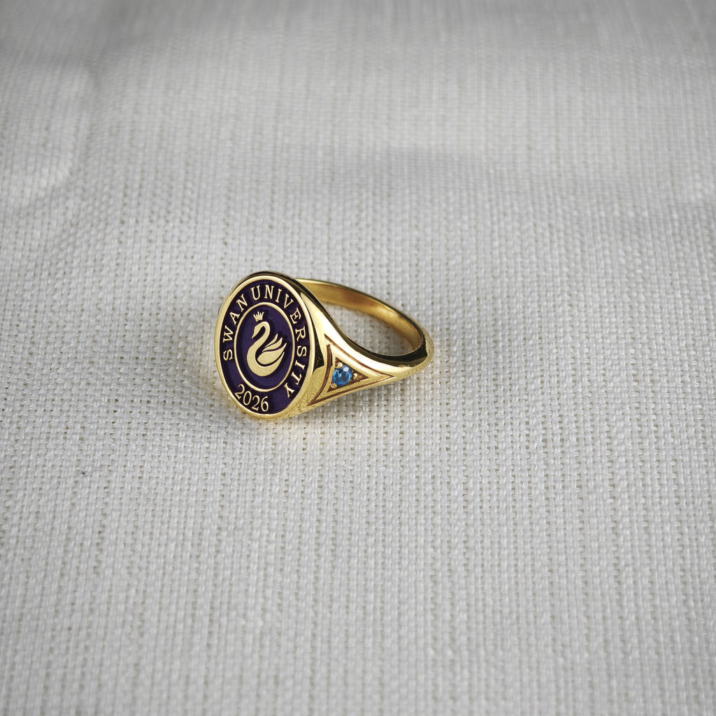 College Class Ring for Women, Custom University Graduation Ring with School Logo