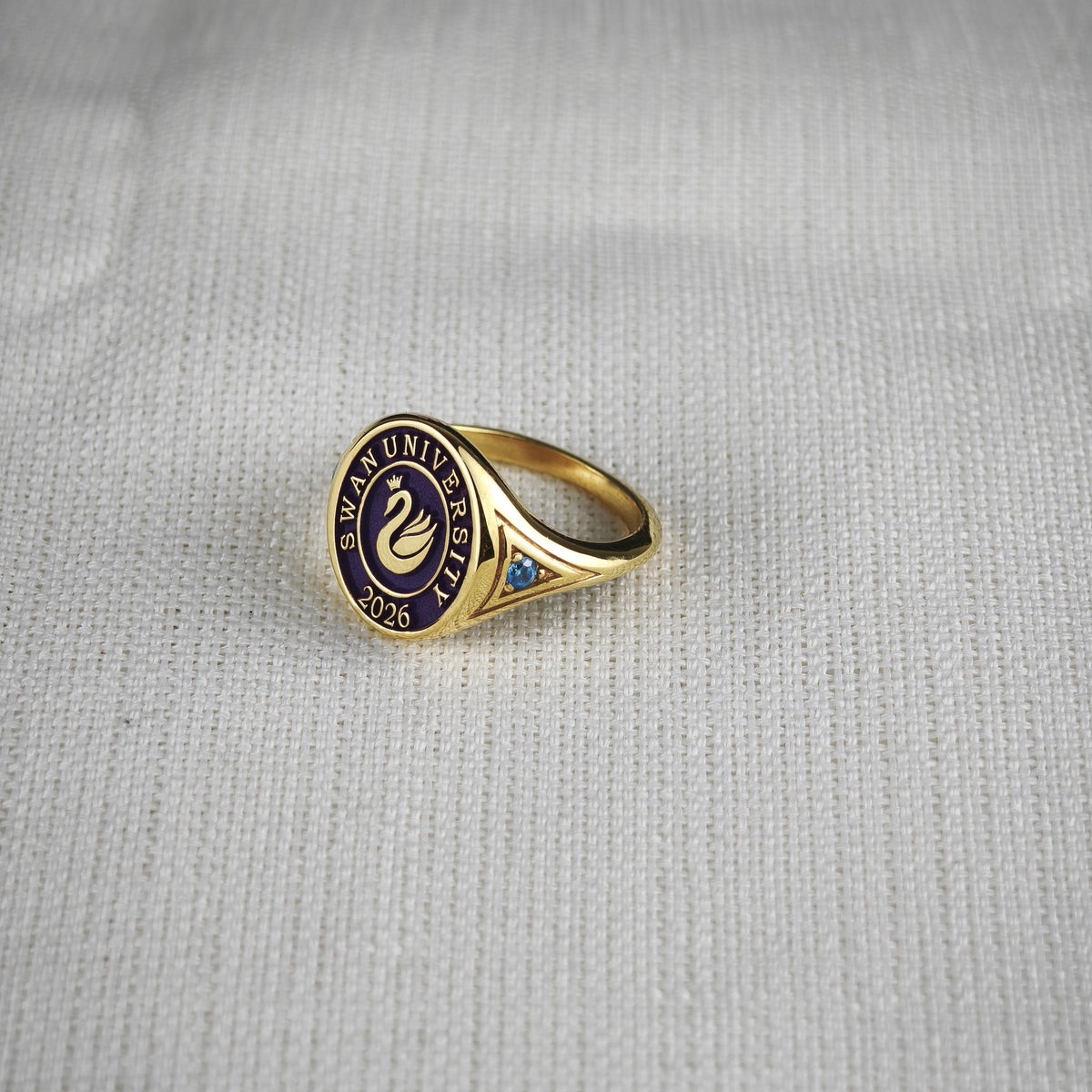 College Class Ring for Women, Custom University Graduation Ring with School Logo