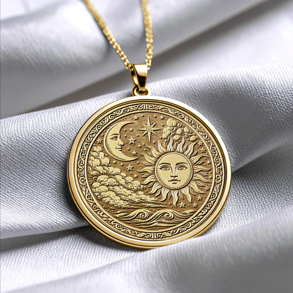 Celestial Sun and Moon Pendant Necklace – Balance, Harmony & Cosmic Energy
