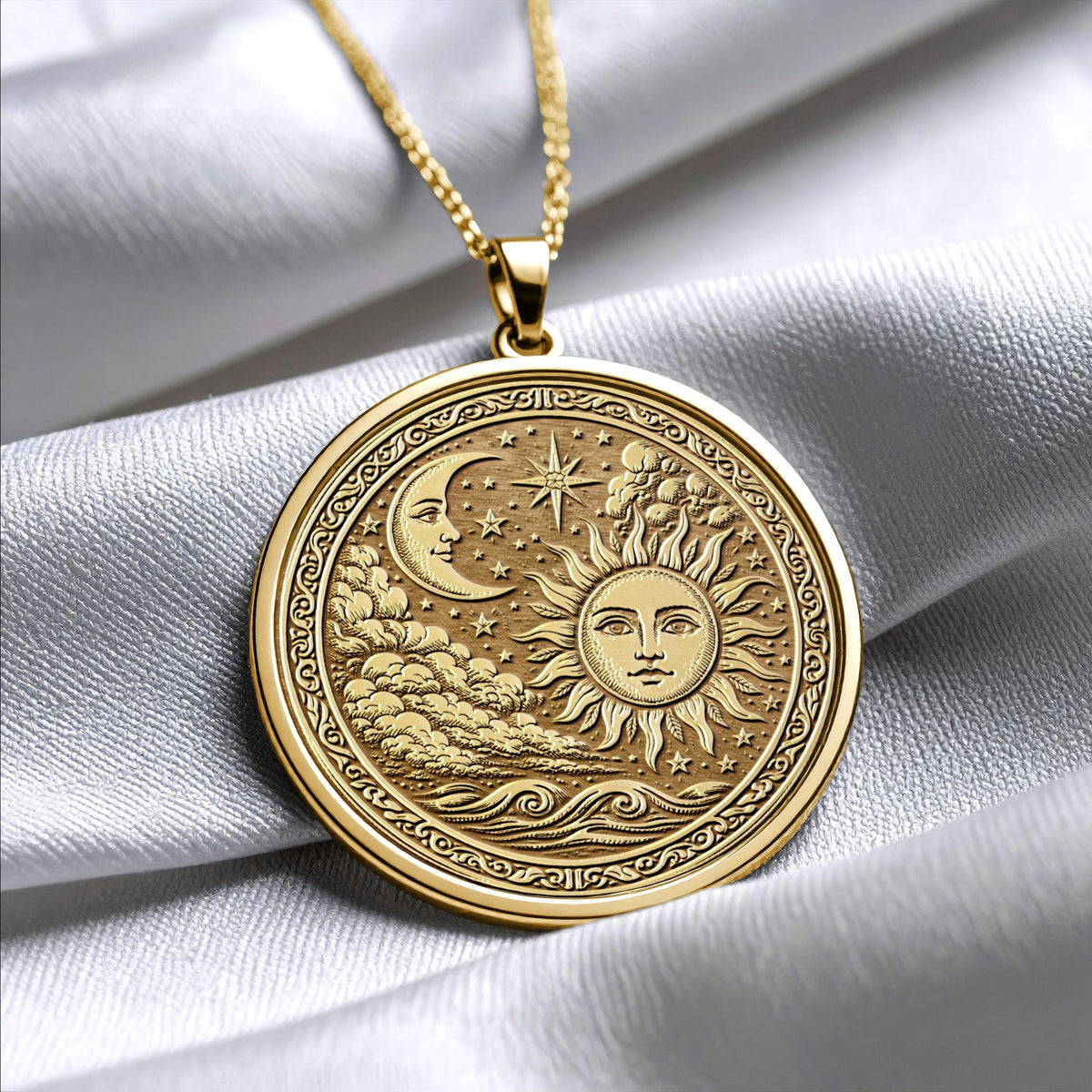 Celestial Sun and Moon Pendant Necklace – Balance, Harmony & Cosmic Energy