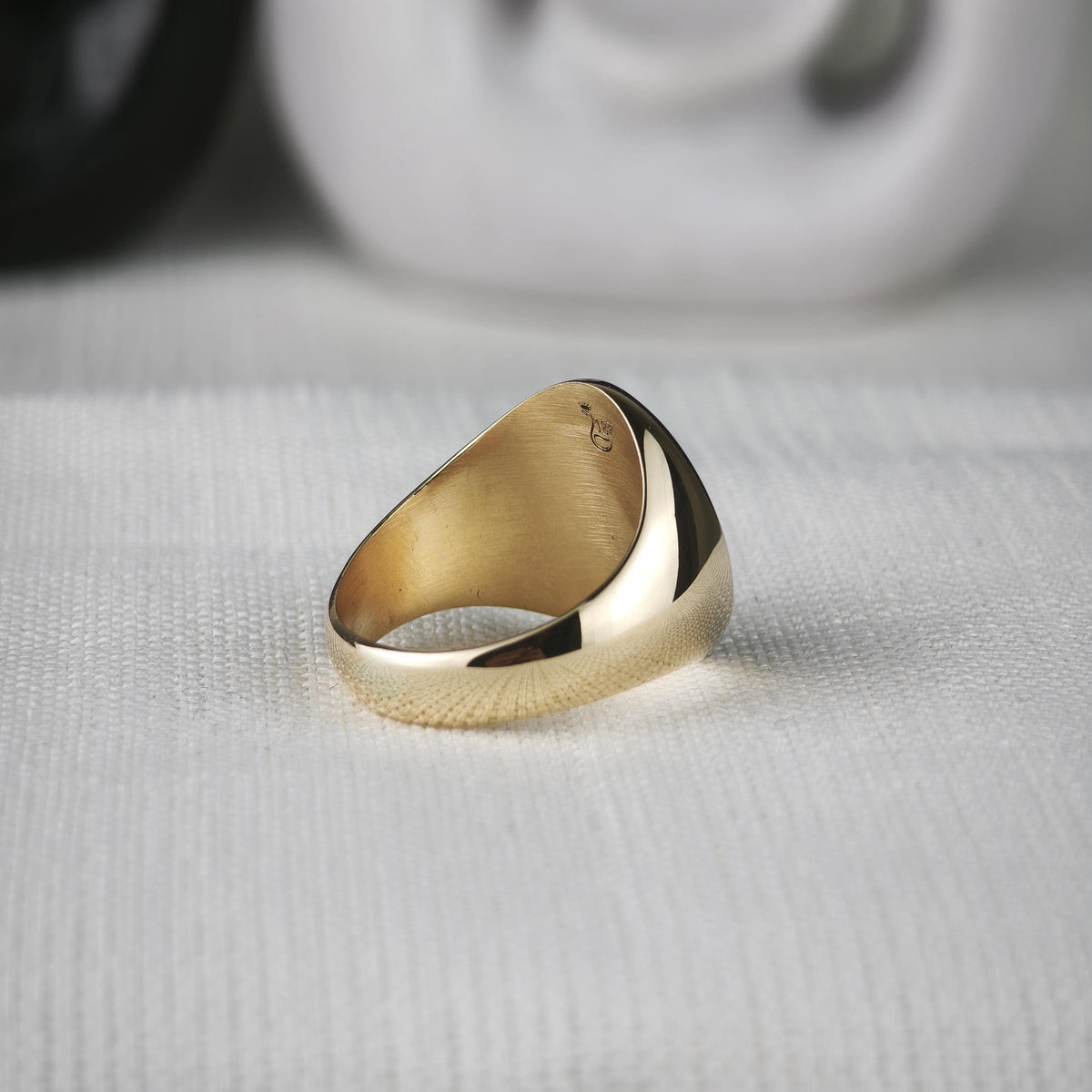 18K Gold Initial Signet Ring, Black Face Custom Monogram