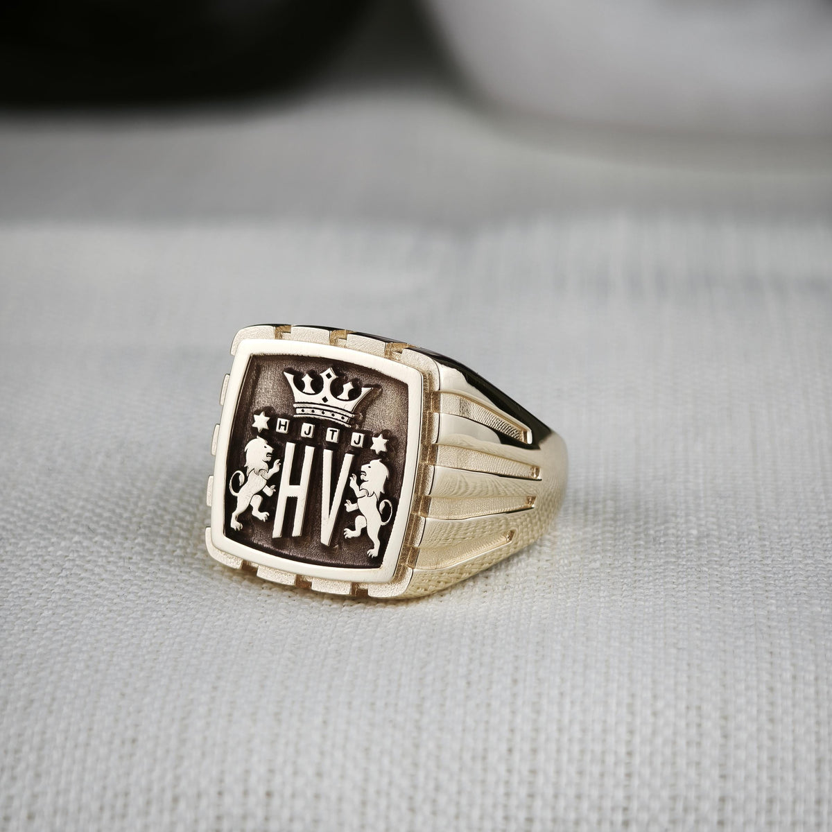 Custom Family Crest Signet Ring, Square Coat of Arms in Sterling Silver or Gold