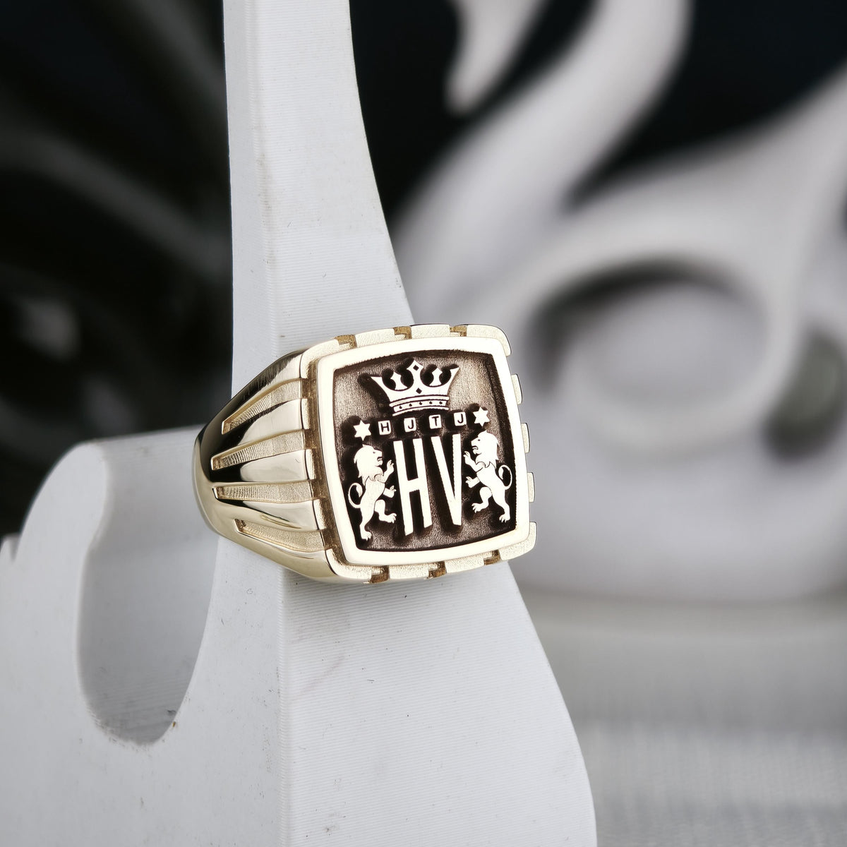 Custom Family Crest Signet Ring, Square Coat of Arms in Sterling Silver or Gold